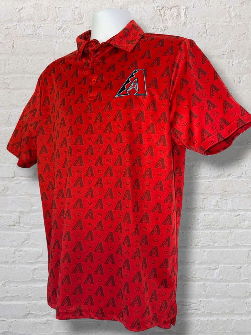 Arizona Diamondbacks Promo Polo Shirt Men’s L Red Allover Logo Print